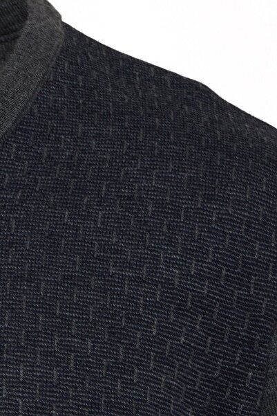 Hatemoğlu Gri Regular Fit Desenli V Yaka Yünlü Yün Kazak