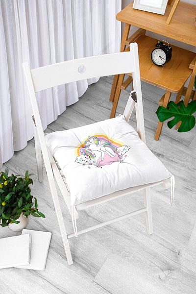 Realhomes Unicorn and Star Patterned Children's Room Pouf Chair Cushion - on a White Background