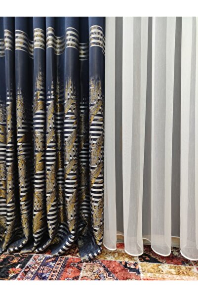 perhal perde ve halı Slub Rain Patterned Linen 1-2 Sparse Pleat Tulle Curtain