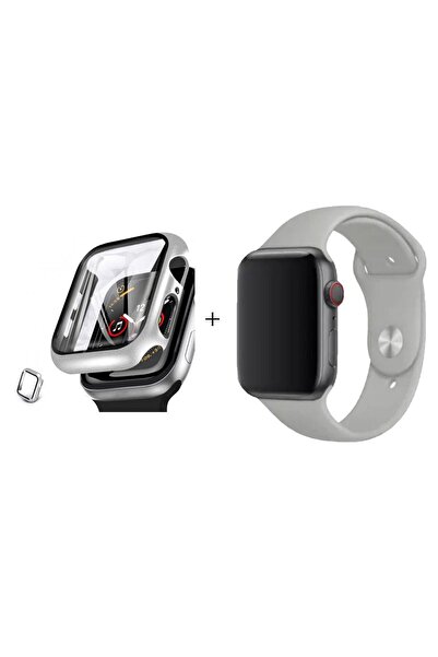 Dolia Apple Watch Se 1.2.3.4.5.6 Nesil 40 Mm M/l Beden Gümüş Silikon Kordon+k...