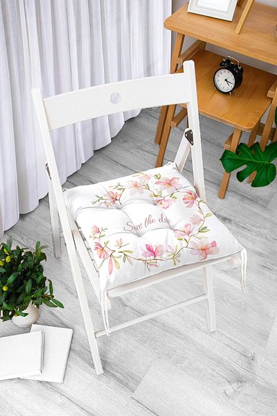 Realhomes Save The Date Flower Patterned Digital Printed Fluffy Chair Cushion