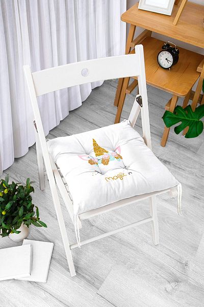 Realhomes Unicorn Designed Children's Room Fluffy Chair Cushion on White Floor