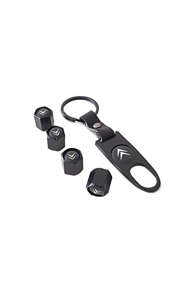 GARDENAUTO Citroen Metal Anahtarlık Ve 4 Adet Metal Sibop Kapağı Seti