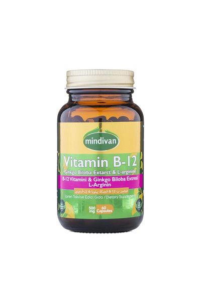 Mindivan Vitamin B12 -Ginko Bloba Extract - L Arginin 60 Capsules 500 Mg
