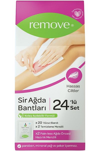 remove مجموعة من 24 قطعة من أشرطة الشمع - للبشرة الحساسة. الفئة: الشمع