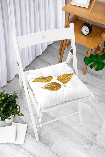 Realhomes 3D Gold Leaves Specially Designed Modern Fluffy Chair Cushion