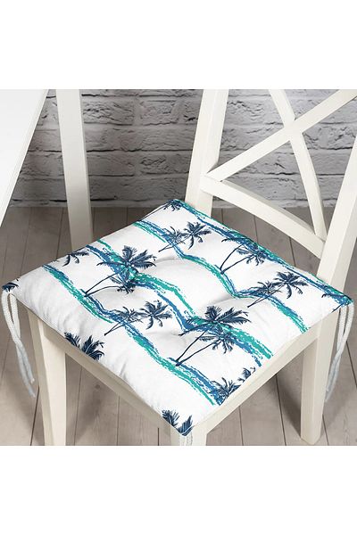 Realhomes Blue Green Palm Drawing Fluffy Square Chair Cushion