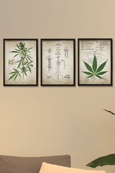 Dekor Loft Pictură murală într-un cadru de pin natural Patent pentru pipă de plante de cânepă