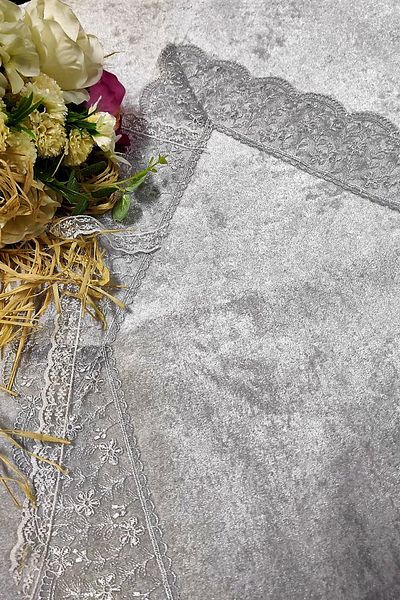 Çt Çeyizci Tekstil Prayer Rug Velvet Single French Ruched Gray