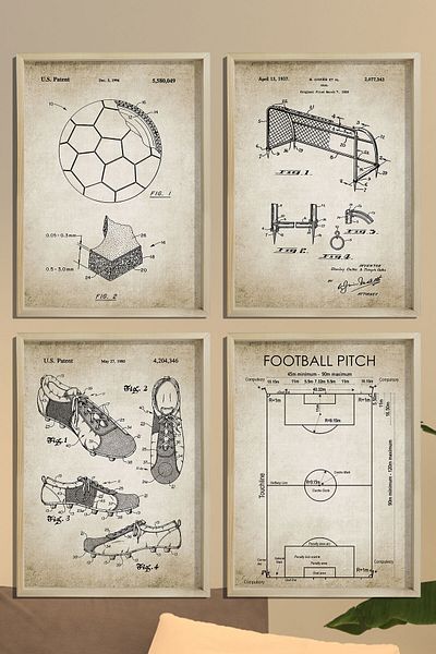Dekor Loft Πίνακας τοίχου με φυσικό πεύκο σε κορνίζα Antique Futbool Patent Set 1937