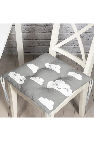 Realhomes Digital Printed Fluffy Square Chair Cushion with Gray Floor and Cloud Motif
