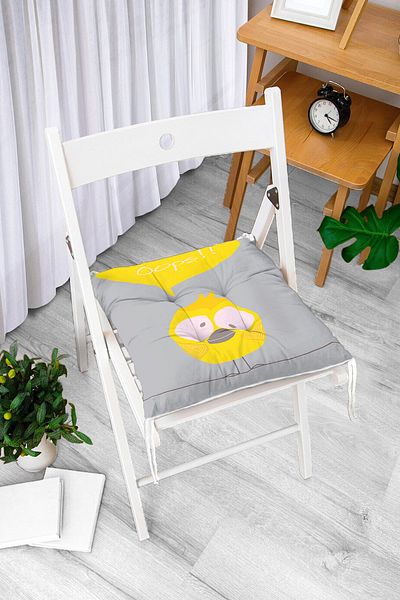 Realhomes Digital Printed Children's Room Pofidik Chair Cushion with Teddy Bear on Gray Floor