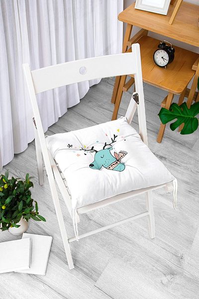 Realhomes Owl Patterned Baby Room Puffy Chair Cushion with Scarf on Gray Background
