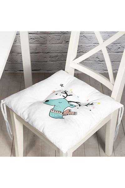 Realhomes Owl Patterned Baby Room Puffy Chair Cushion with Scarf on Gray Background
