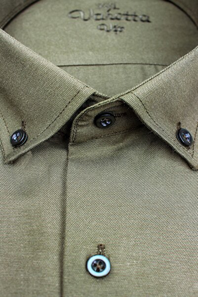 Varetta Men's Green Short Sleeve Plus Size Cotton Satin Collar Buttoned Men's Shirt