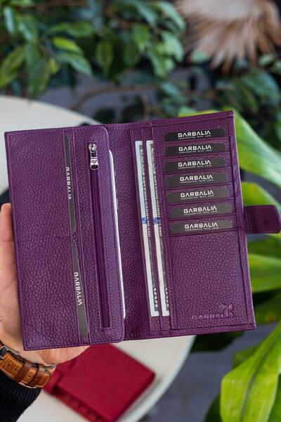 Garbalia Albert Genuine Leather RFID Blocking Purple Unisex Wallet with Phone Compartment