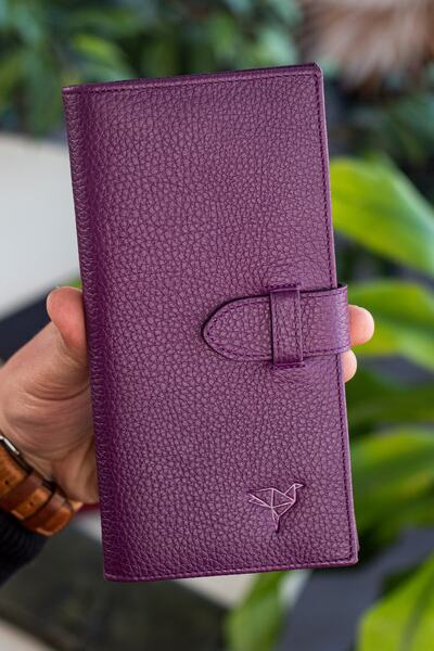 Garbalia Albert Genuine Leather RFID Blocking Purple Unisex Wallet with Phone Compartment