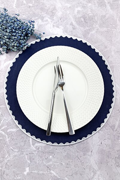WEARE2 Serviciu american rotund, brodat, de culoare bleumarin