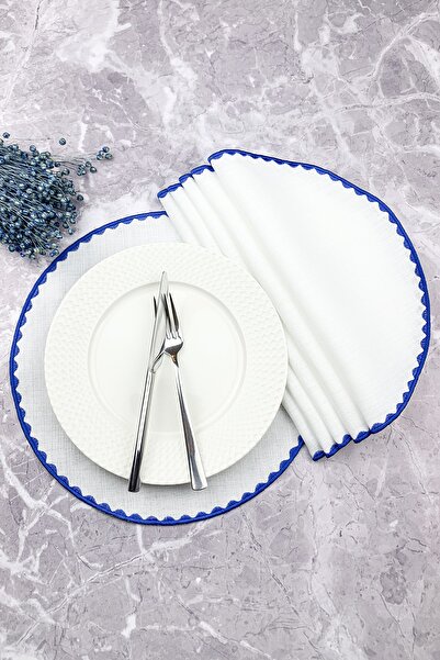 WEARE2 Set american de 6 piese, rotund, brodat, de culoare albastră