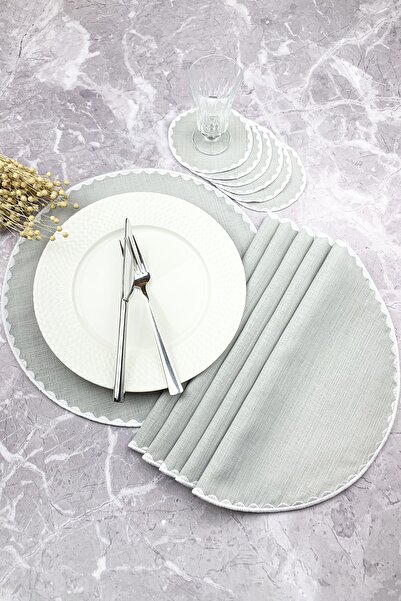 WEARE2 Set de 12 piese, de culoare gri, rotund, brodat, pentru servire americ...