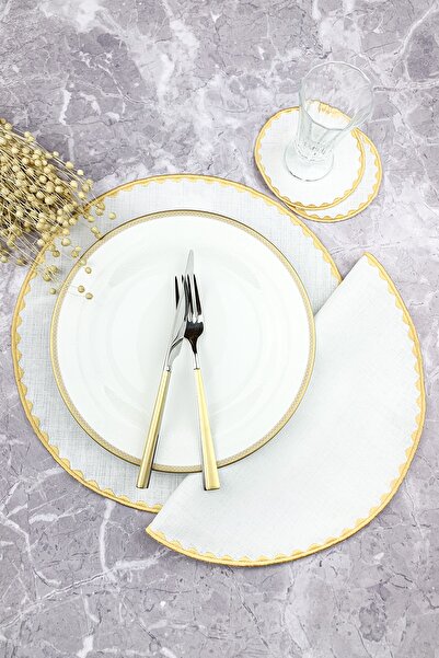 WEARE2 طقم مكون من 4 قطع من منديل تقديم وكوكتيل أمريكي مطرز باللون الذهبي الذهبي