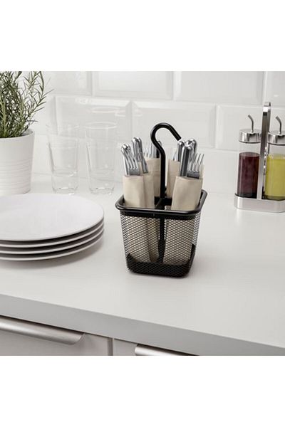 IKEA 12x12x24 см IKEA Поставка за прибори за плот, черна, 4-отделение, висяща поставка за лъжици