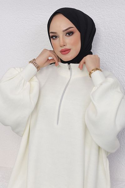 InStyle Pletená tunika Sara na zips - biela