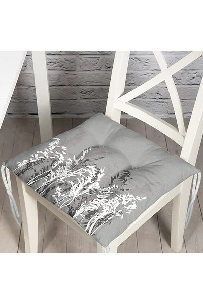 Realhomes Pernă de scaun cu puf cu design special cu motiv de flori albe pe fundal gri