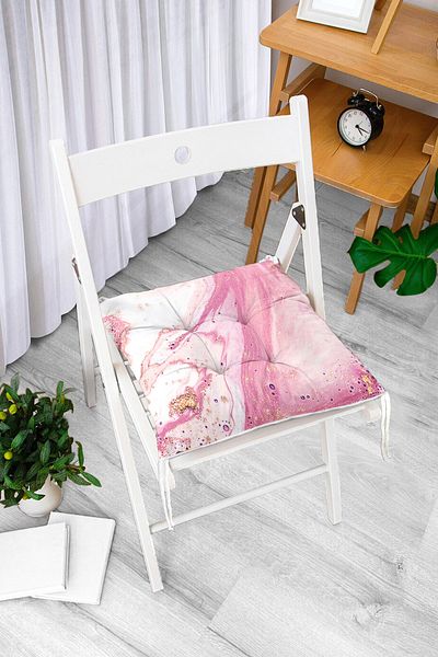 Realhomes Pink and White Marble Patterned Digital Printed Fluffy Chair Cushion
