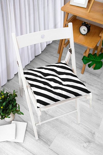 Realhomes Black and White Striped Digital Printed Fluffy Chair Cushion