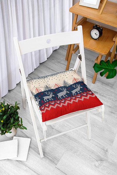 Realhomes Cross Stitch Pattern Christmas Theme Digital Printed Fluffy Chair Cushion