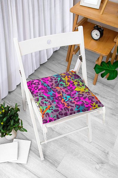 Realhomes Colorful Leopard Patterned Digital Printed Modern Fluffy Chair Cushion