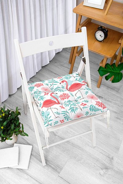 Realhomes Modern Flamingo Patterned Digital Printed Fluffy Chair Cushion