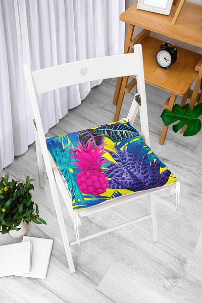 Realhomes Modern Fluffy Chair Cushion with Tropical Forest Design on Yellow Background