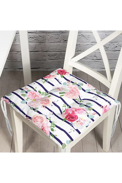 Realhomes Blue Lines Patterned Digital Printed Fluffy Chair Cushion