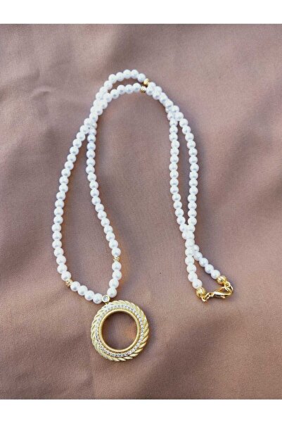 GEZERGOLD TAKI Çeyrekli Kolye Incili Zirkon Taşlı 55cm