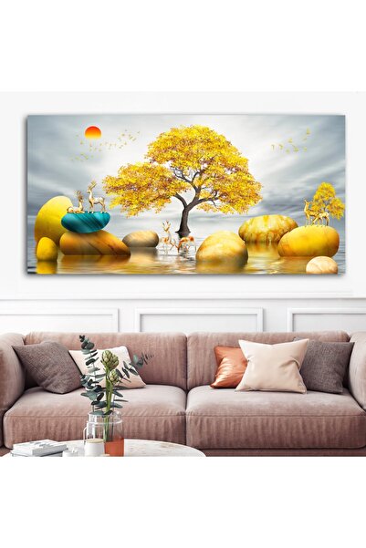 Sebenta Extra Dev Boyut Altın Geyikler Kanvas Tablo