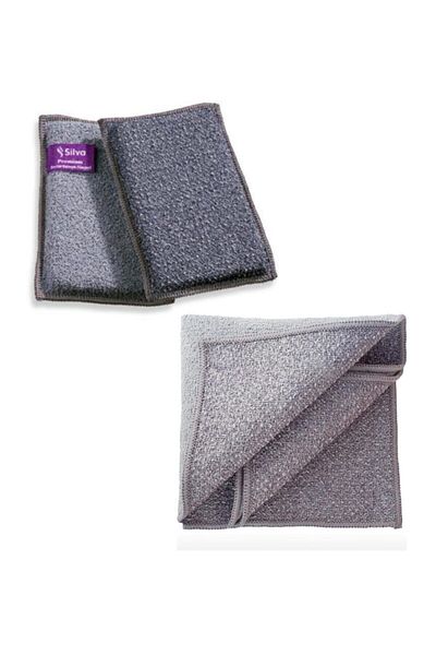 Silva Microfiber Stubborn Difficult Dirt Cloth (1 Piece) + Premium Difficult Dirt Dish Sponge (1 Piece) - Mayasshopset