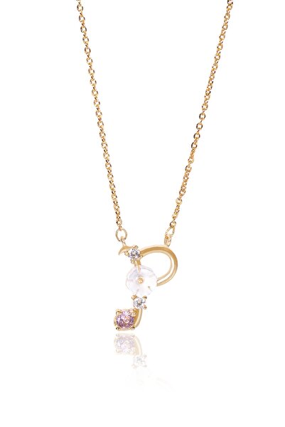 Sortie Aksesuar Italyan Tasarım Flowers Zirkon Manolya Figürlü Harf Kolye P