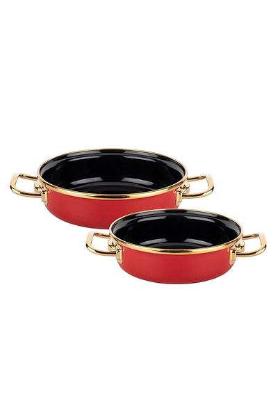 Tantitoni 2 Piece Red Gold Enameled Pan Set