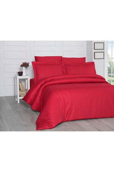 Firuze Cemeteks Turquoise Cotton Satin Double Duvet Cover Set Red