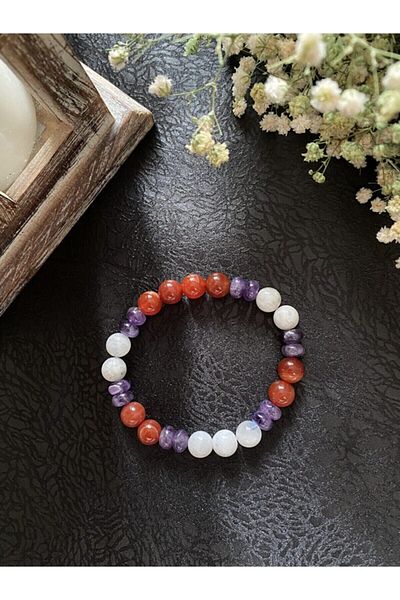 Armis Natural Stone Detailed Crab Zodiac Sign - Agate-Amethyst-Moon Stone with Bracelet