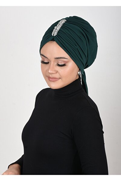 OykumBone Zümrüt Yeşili Yaprak Taşlı Arkadan Bağlamalı Pratih Hazır Bone