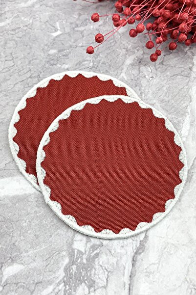 WEARE2 Χρώμα Βουργουνδίας Στρογγυλό Κεντημένο Σετ 2 Χαρτοπετσέτες Κοκτέιλ