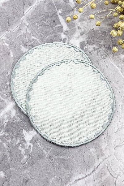WEARE2 Ασημί γκρι χρώμα, στρογγυλές, κεντημένες χαρτοπετσέτες κοκτέιλ 2 τεμαχίων