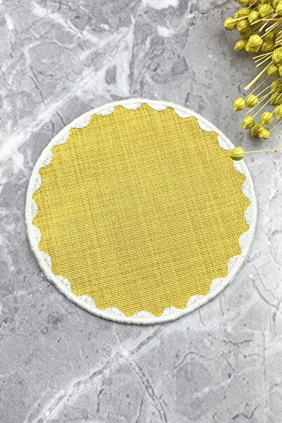 WEARE2 منديل كوكتيل مطرز مستدير بلون الخردل