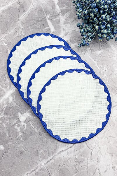 WEARE2 Μπλε Στρογγυλές Κεντημένες Χαρτοπετσέτες Κοκτέιλ 4 τεμαχίων
