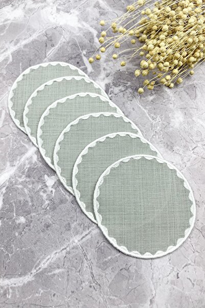 WEARE2 Gray Colored Round Embroidered 6-Piece Cocktail Napkin