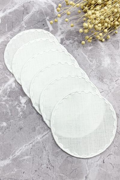 WEARE2 Beyaz Renkli Yuvarlak Nakışlı 6'lı Kokteyl Peçetesi