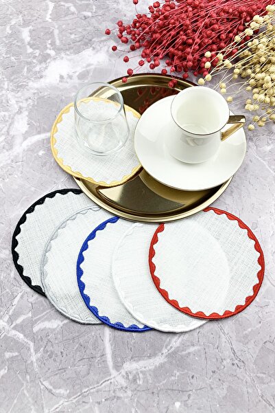 WEARE2 6 șervețele rotunde brodate în 6 culori, set de 6 bucăți